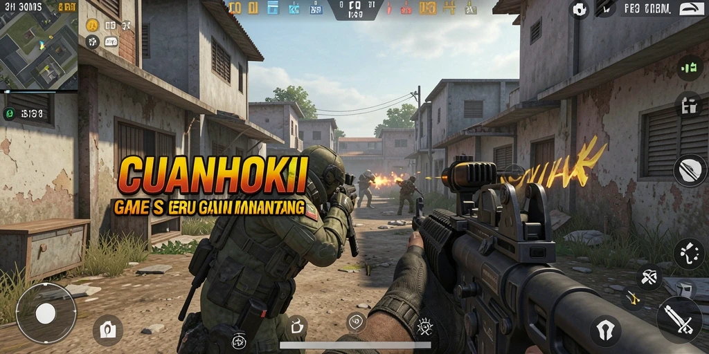 Screenshot gameplay seru dari CUANHOKI dengan pertarungan FPS.