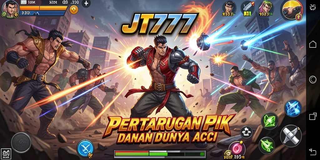 Screenshot utama JT777 menampilkan aksi pertarungan yang mendebarkan.