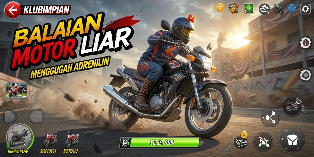 Gameplay seru di KLUBIMPIAN saat balapan motor di jalur yang penuh tantangan.
