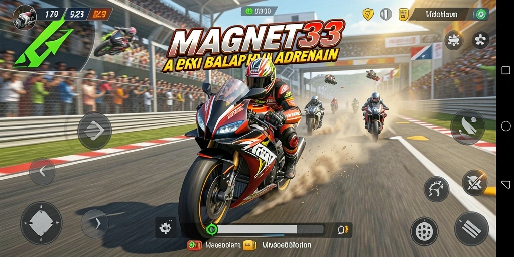 Gambaran aksi balap motor yang menegangkan di MAGNET33.