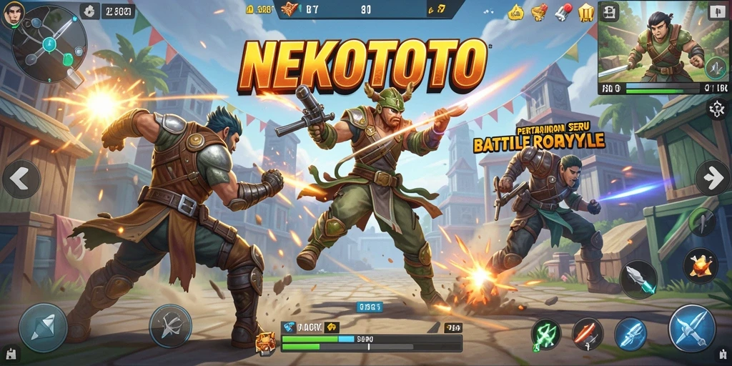 Gameplay seru NEKOTOTO menunjukkan pertarungan Battle Royale.
