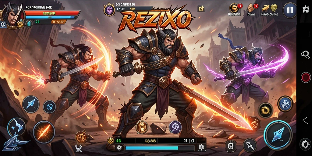Tampilan gameplay REZIXO yang seru dengan pertarungan dinamis.