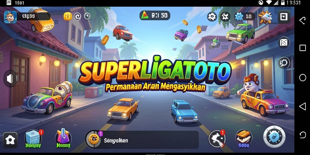Tangkapan layar gameplay SUPERLIGATOTO menampilkan aksi seru dan penuh warna.